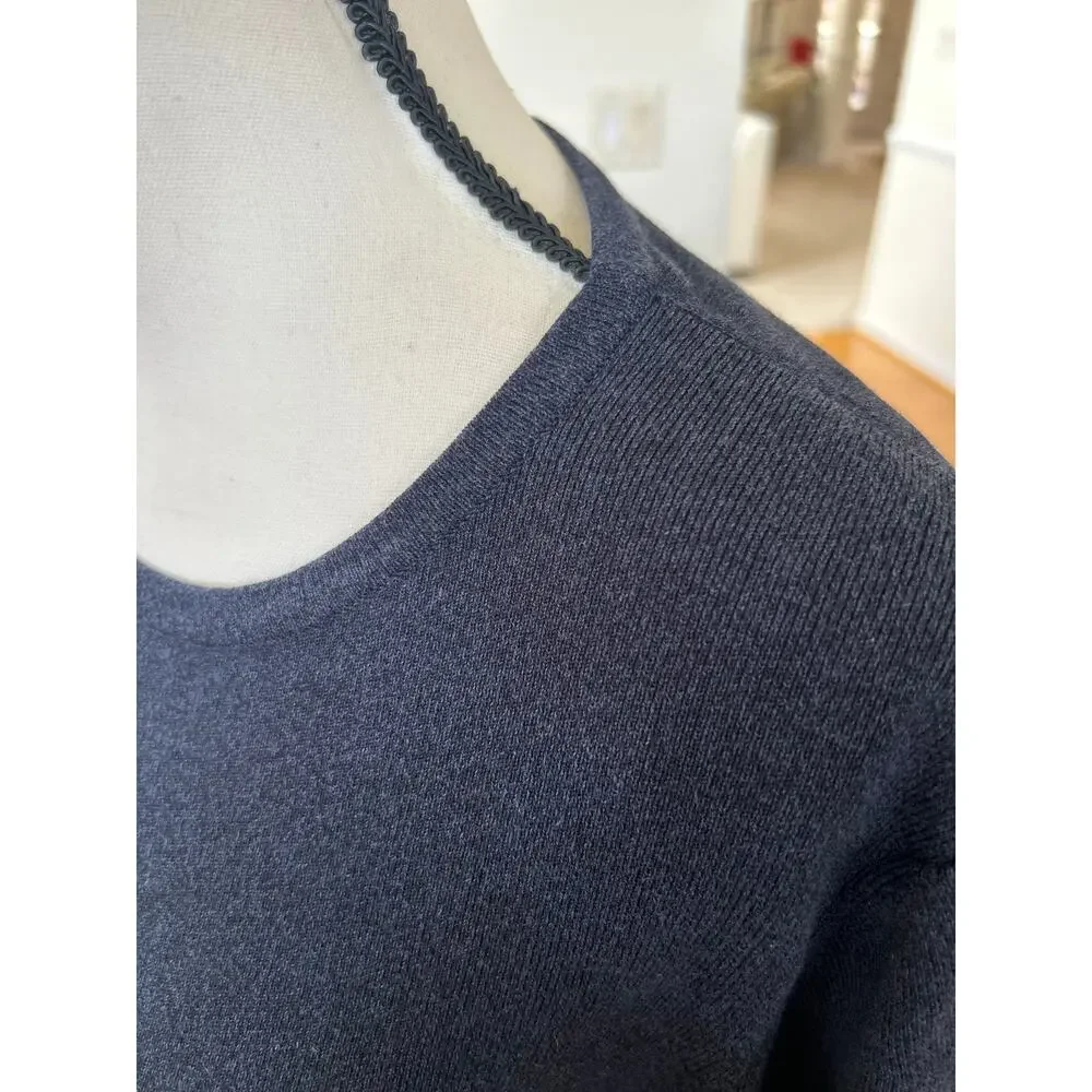 MM LaFleur Choe Navy Blue Crewneck Thick Knit Short Sleeve Top